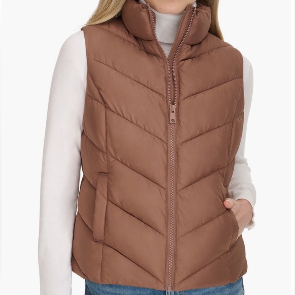 NWT Cole Haan XL Signature Pongee Puffer Vest Women's Brown Full Zip Sleeveless